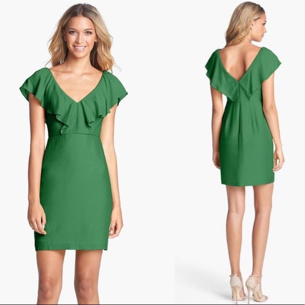 Jenny Yoo | Gabby Ruffled Neckline Sheath Dress